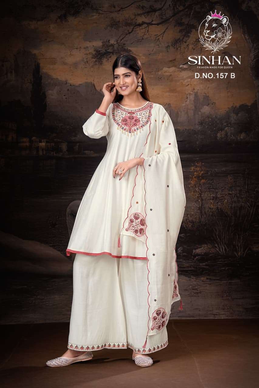 SINHAN 157 ROMAN WITH COTTON INNER PALAZZO SET REGULAR TYPE SUIT WHOLESALER IN SURAT